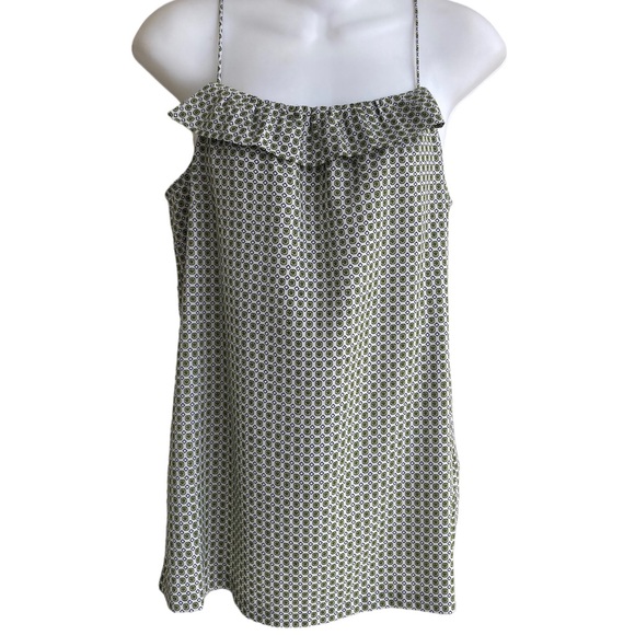 J. Crew Factory Green White Tank Top Spaghetti Straps Ruffle Woman Size 4 - Picture 1 of 2